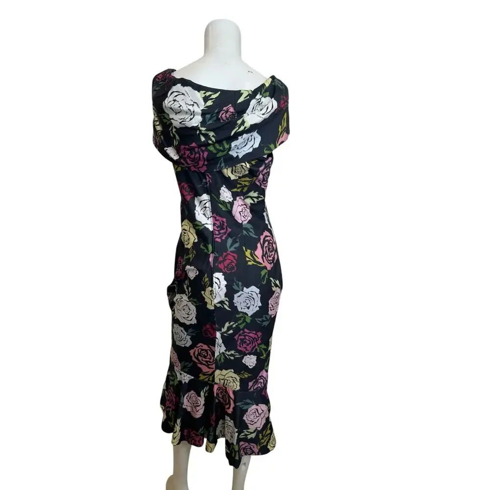 Janie Bryant x Unique Vintage Rose Print Off Shoulder Wiggle Dress Large NWT - Picture 4 of 13